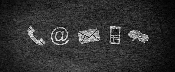 Contact icons — phone, email, mail, and message
