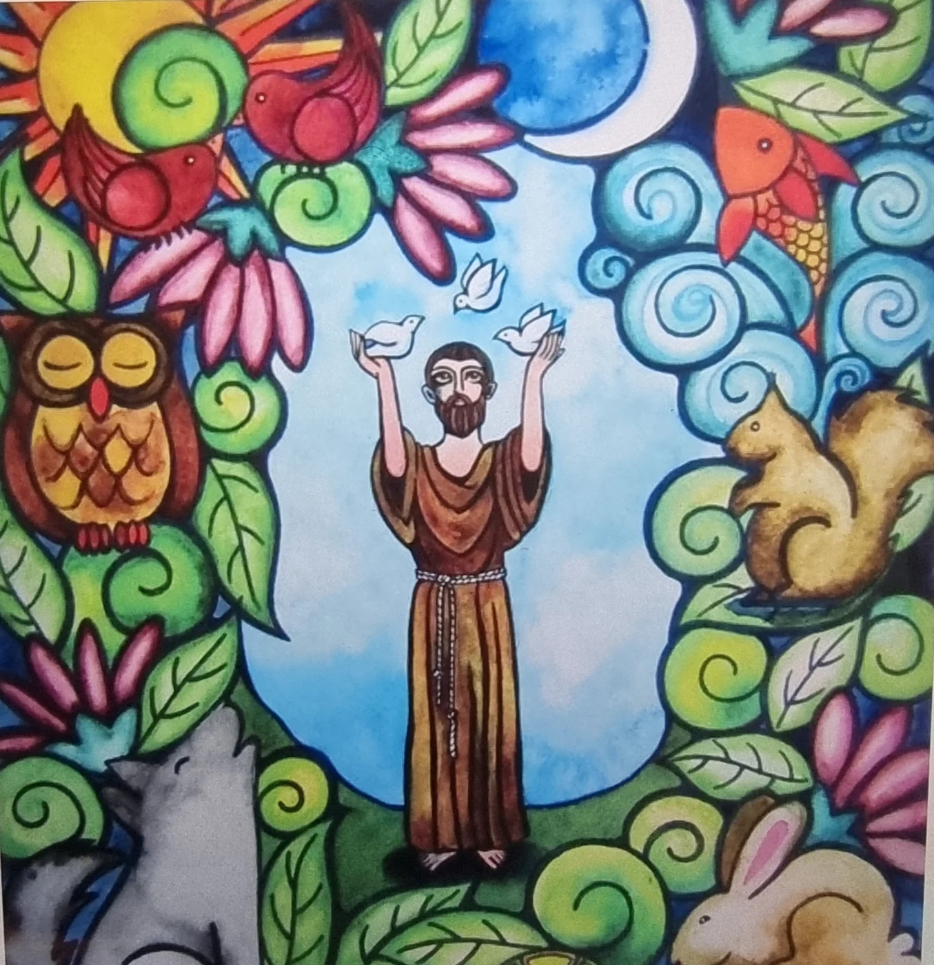 Saint Francis of Assisi surrounded by animals &mdash; the spirit of our rescue